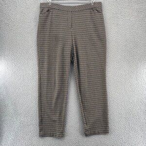 J Jill Pants Womens Large Beige Plaid Ponte Slim Leg Stretch Pull On Pocket Crop